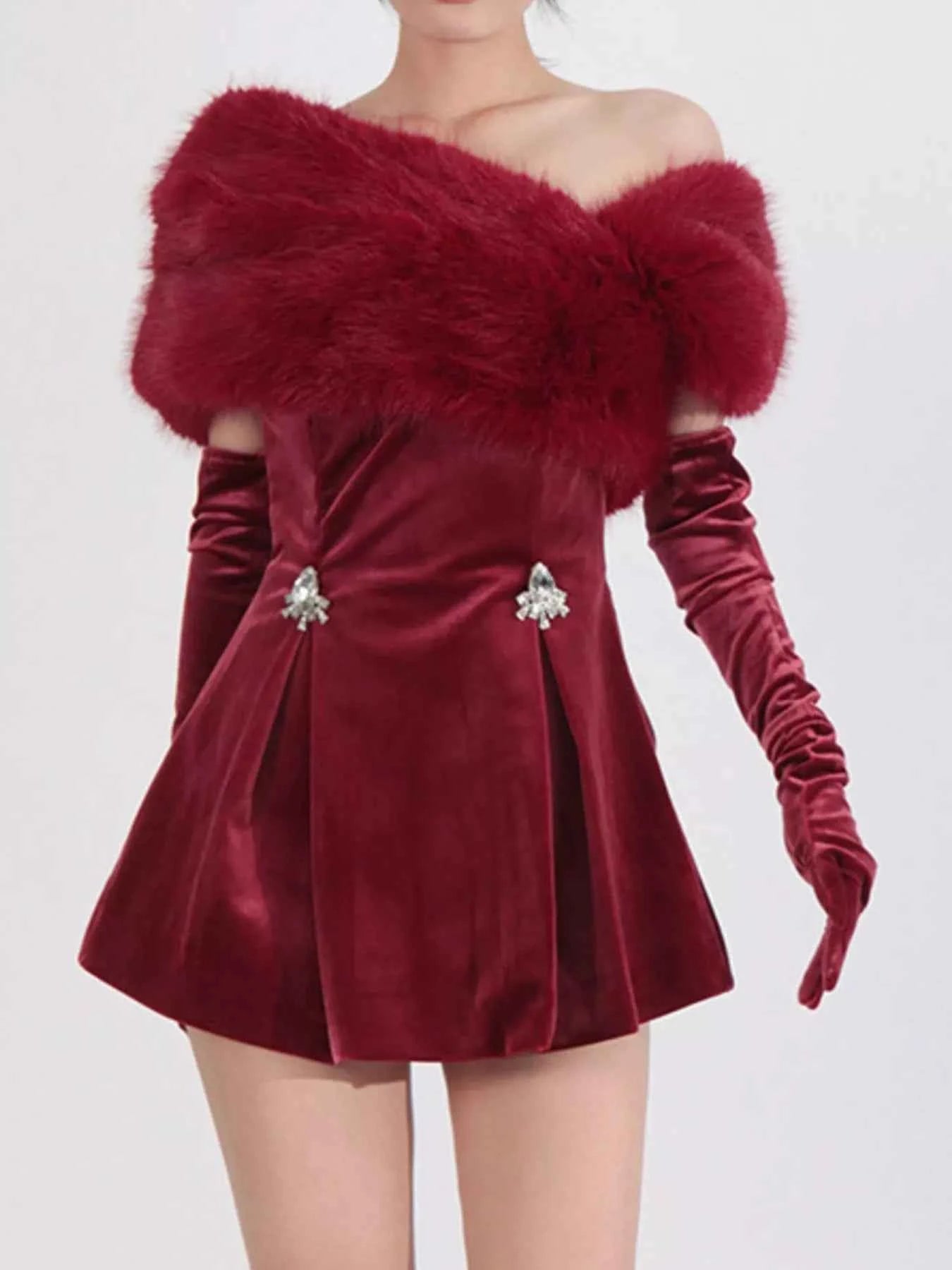 Fuzzy Off Shoulder Mini Dress Red e98531b5-06ea-4307-b1f6-c0b895b5108f-Max-Origin