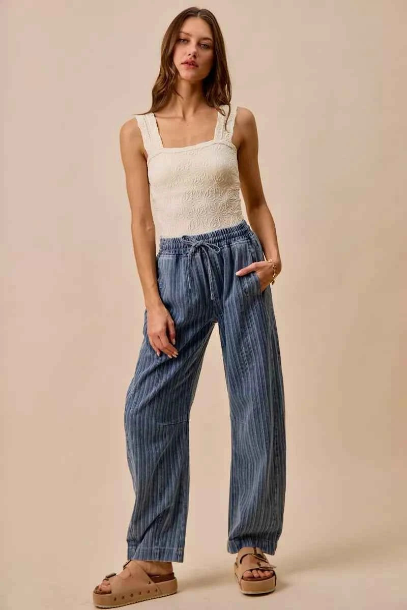 SO ME Stripe Denim Barrel Jeans Drawstring Waistband e991a35849154746a717382c9cc8d2fc-Max-Origin