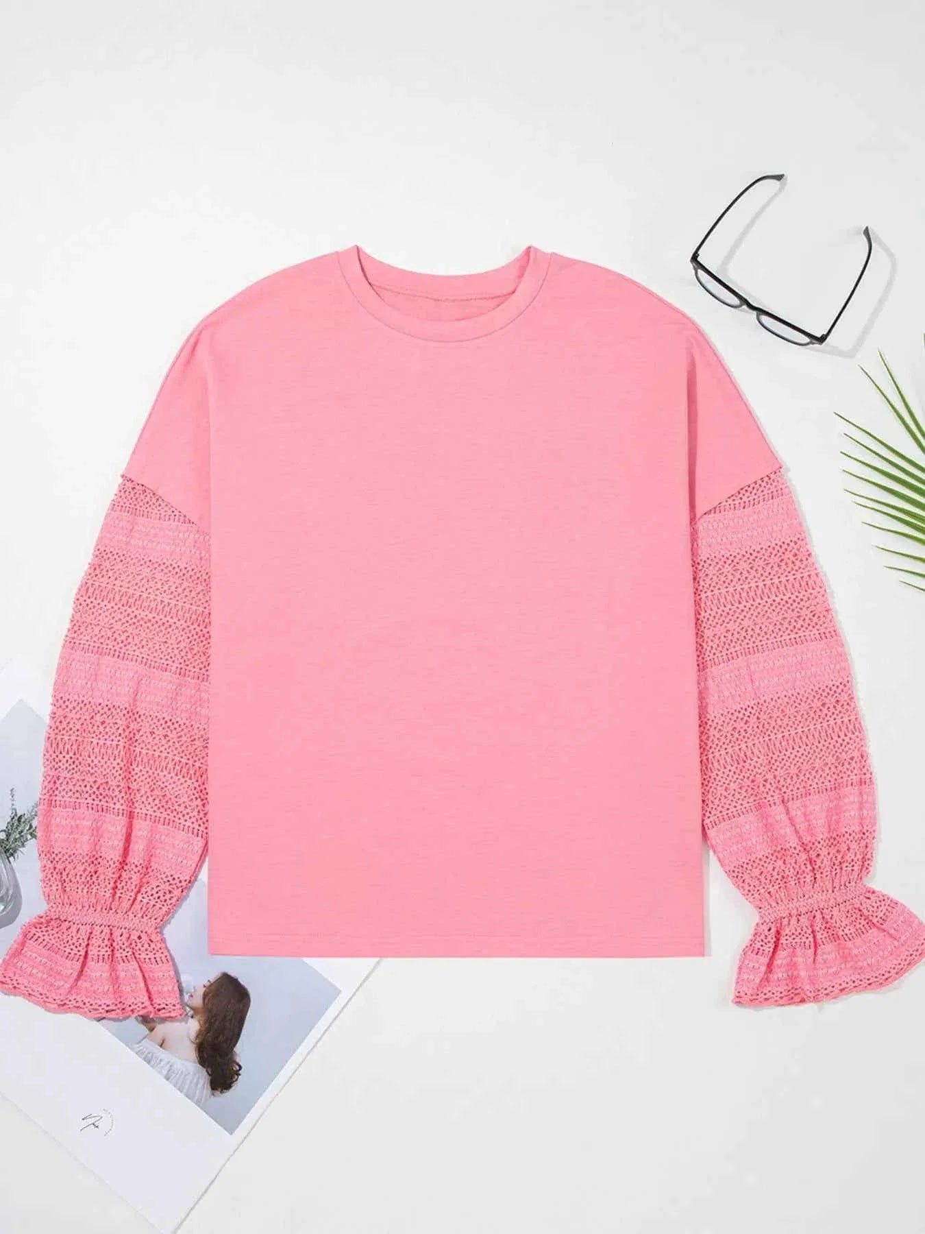 Lace Detail Flounce Sleeve Sweatshirt e99f9aa8-f3c8-4f17-a29d-e47d8ad3c299-Max-Origin