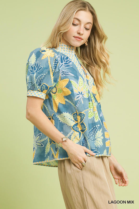 Mixed Abstract Print Puff Sleeve Blouse e9a0148e-0100-43bf-a796-547d623f4b8b-Max