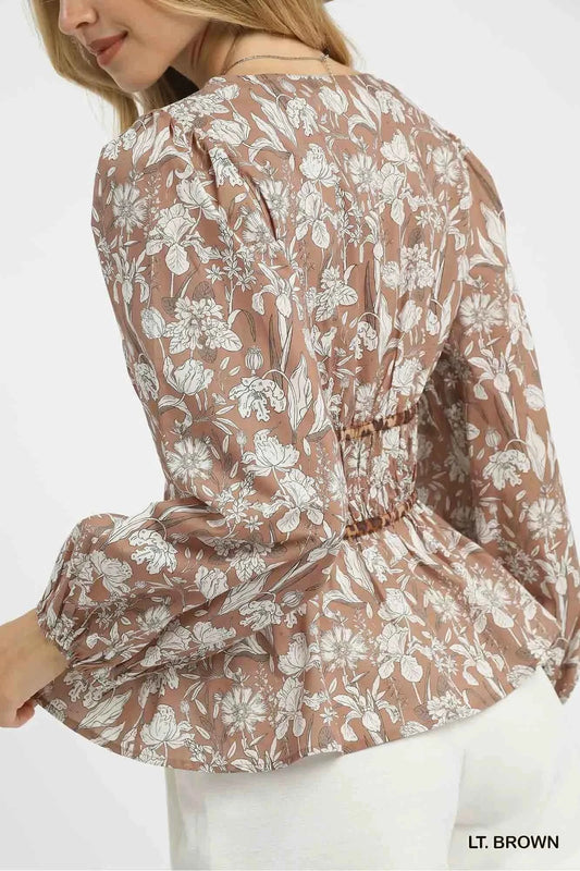 Floral Smocked Peplum Blouse with Tie Detail e9a11505-bb2a-4430-a47b-1e0fc2db3459-Max-Origin