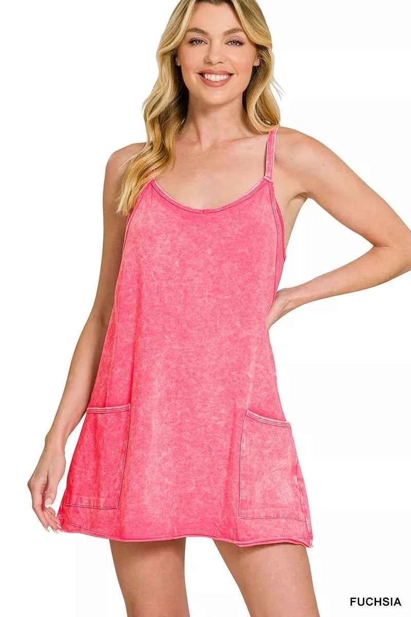 Zenana Acid Washed Mini Dress With Built-in Romper Liner FUCHSIA e9a634a605804a3f8921ed128200f7ea-Max-Origin