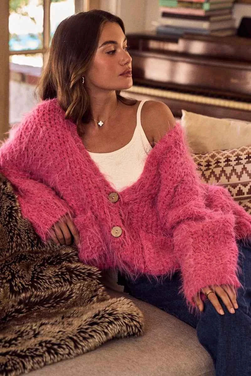 SO ME Soft Touch Hairy Loose Fit Cozy Sweater Cardigan e9a8171dea054640a413b68f2430c010-Max-Origin