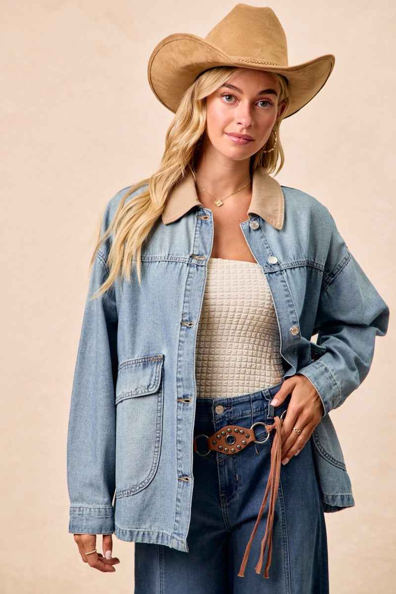 BiBi Washed Denim Jacket with Contrast Collar Detail e9c33aea33b148c8835723fe3ffeeaa0-Max