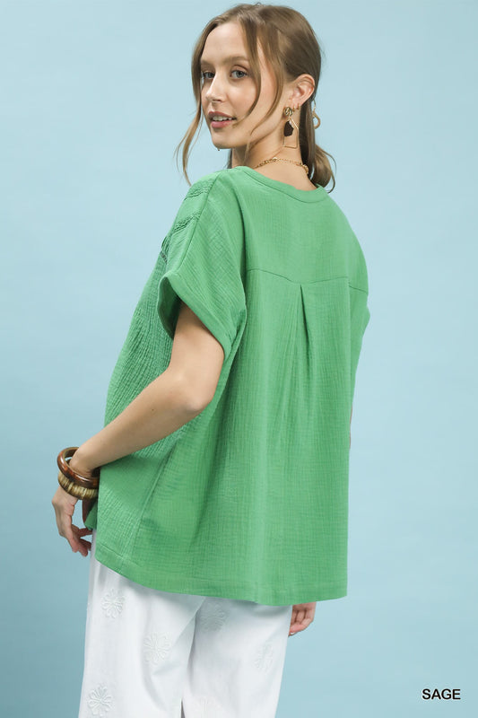 Textured Gauze Split-Neck Boho Blouse e9c5cbd1-d0d6-40b6-82ff-174d2c8e2c8f-Max