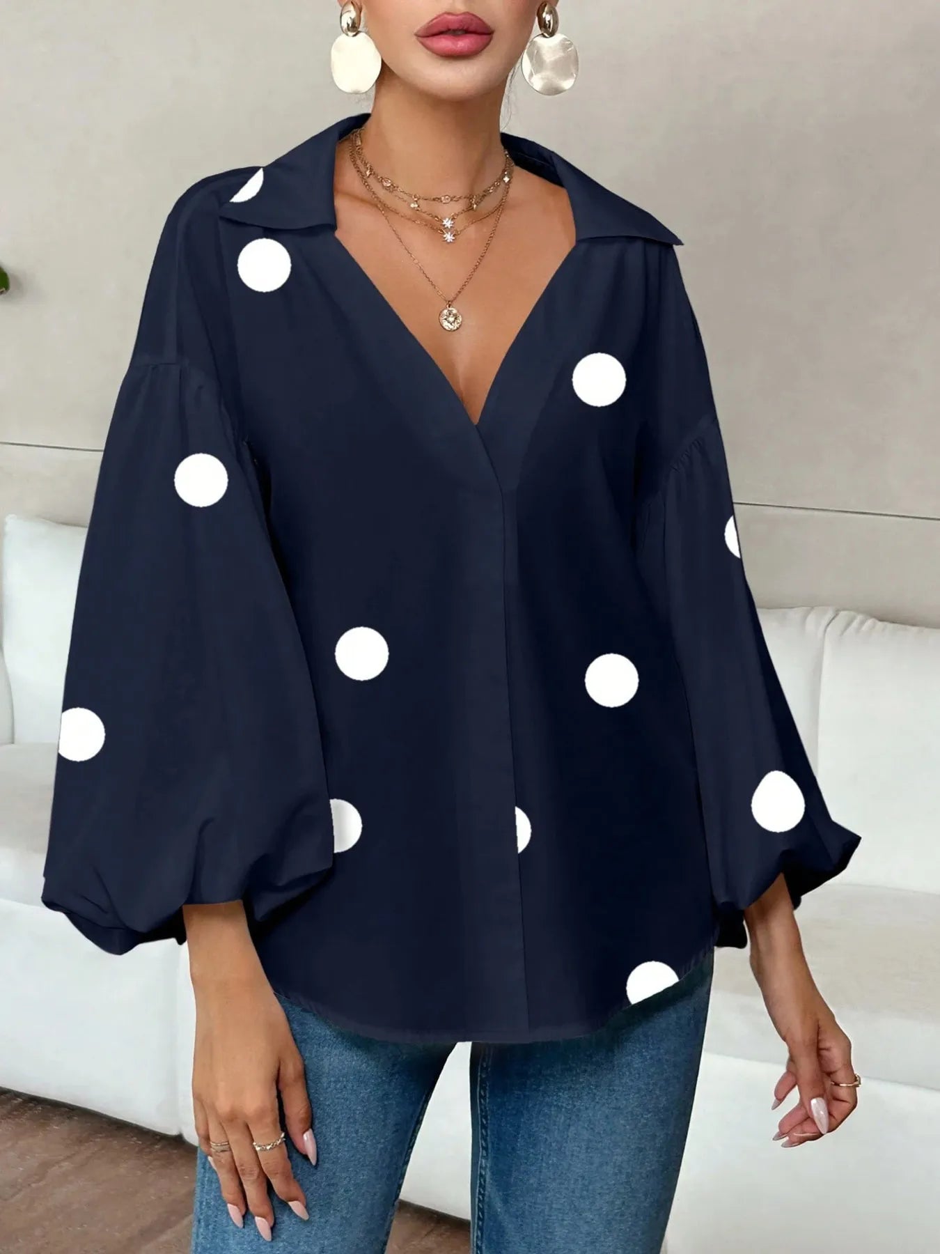 Polka Dot Balloon Sleeve Blouse e9c9239cf2ea4596bdee95159fd1c179-Max-Origin