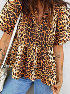 Leopard Print Short Puff Sleeve Slit Neck Babydoll Blouse e9d26475835a464da29f6728d2efce88-Max-Origin