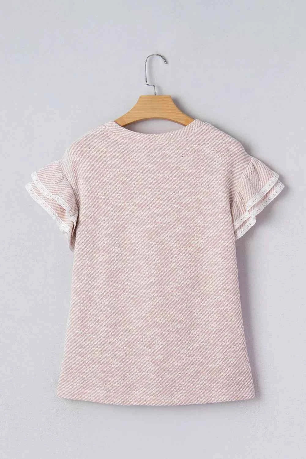 Twilled Print Lace Trim Ruffled Short Sleeve Blouse e9d28bf7-8894-4d40-9c39-73ca3f901ebd-Max-Origin