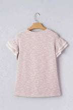 Twilled Print Lace Trim Ruffled Short Sleeve Blouse e9d28bf7-8894-4d40-9c39-73ca3f901ebd-Max-Origin