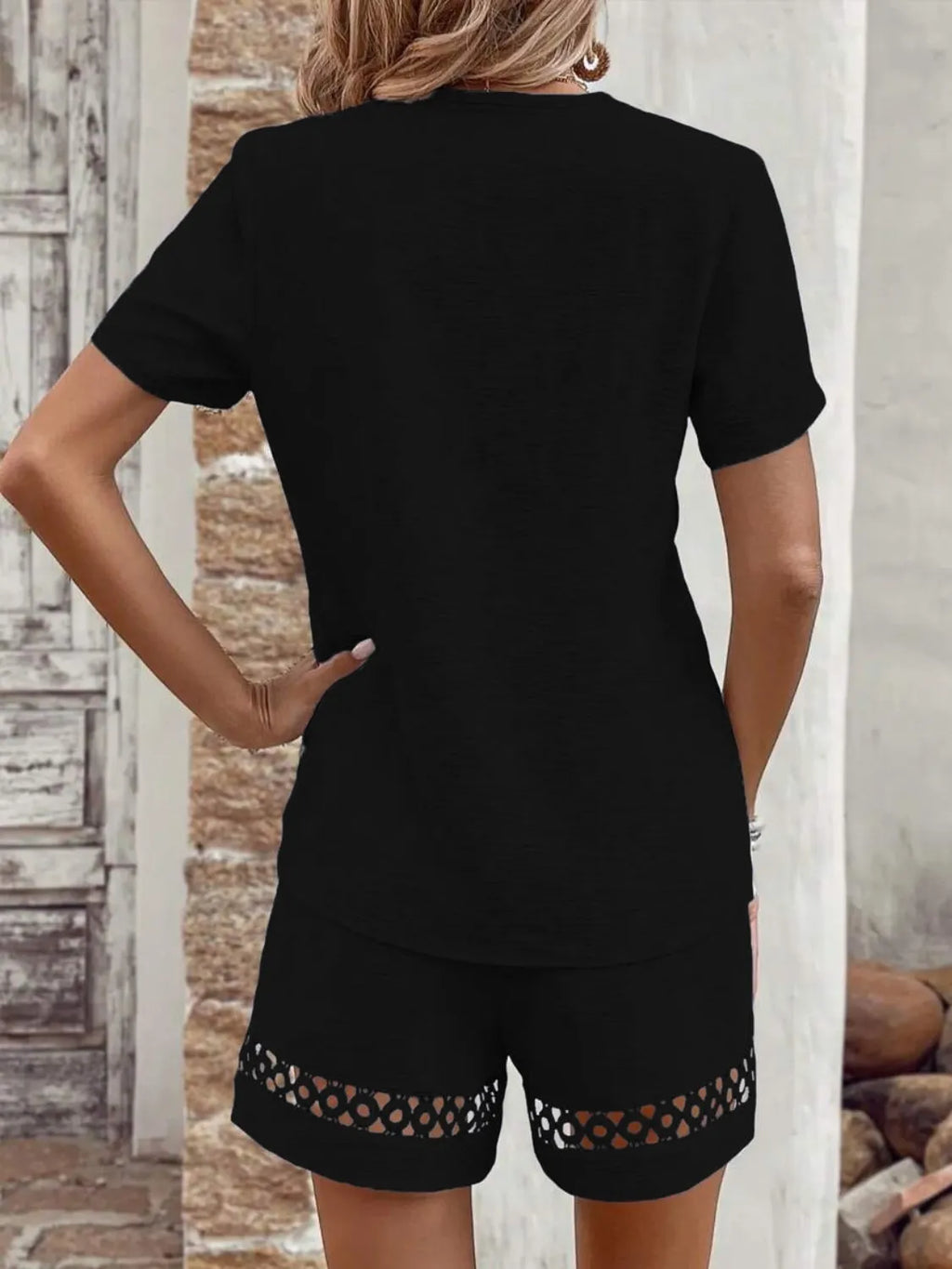 V Neck Short Sleeve Top and Shorts Set e9d76b4a-73fa-477a-b22a-5a40f907d804-Max-Origin