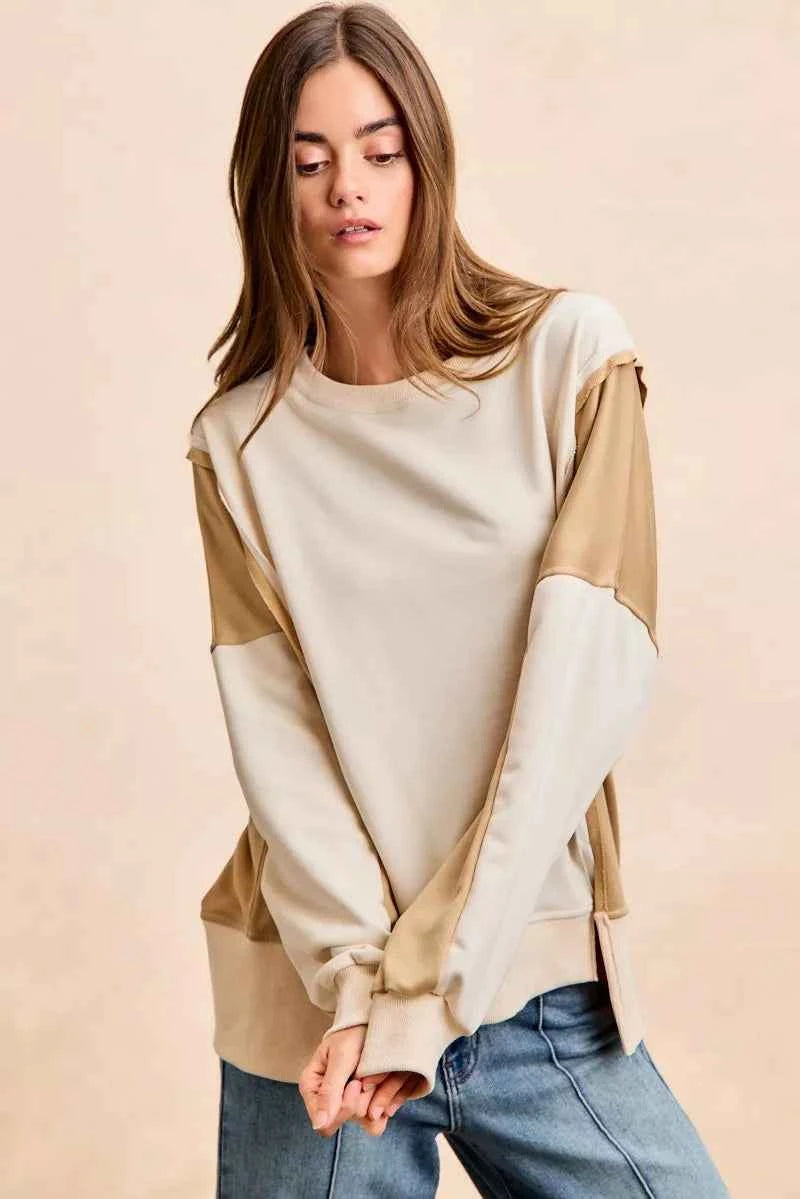 BiBi French Terry Color Block Top With Open Seam Detail e9d80eae61a84dc0ba16ee515d288006-Max-Origin