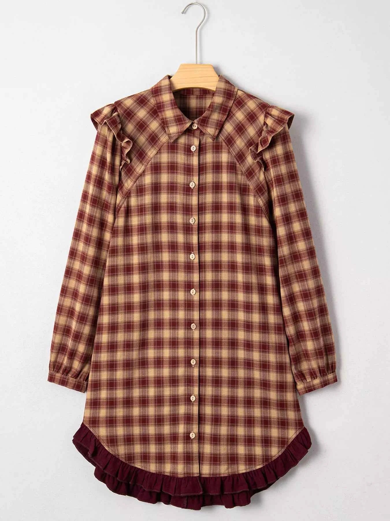 Plaid Print Ruffled Long Sleeve Patchwork Hem Mini Shirt Dress e9da305c93854b34ba57254b1f44cfb3-Max-Origin
