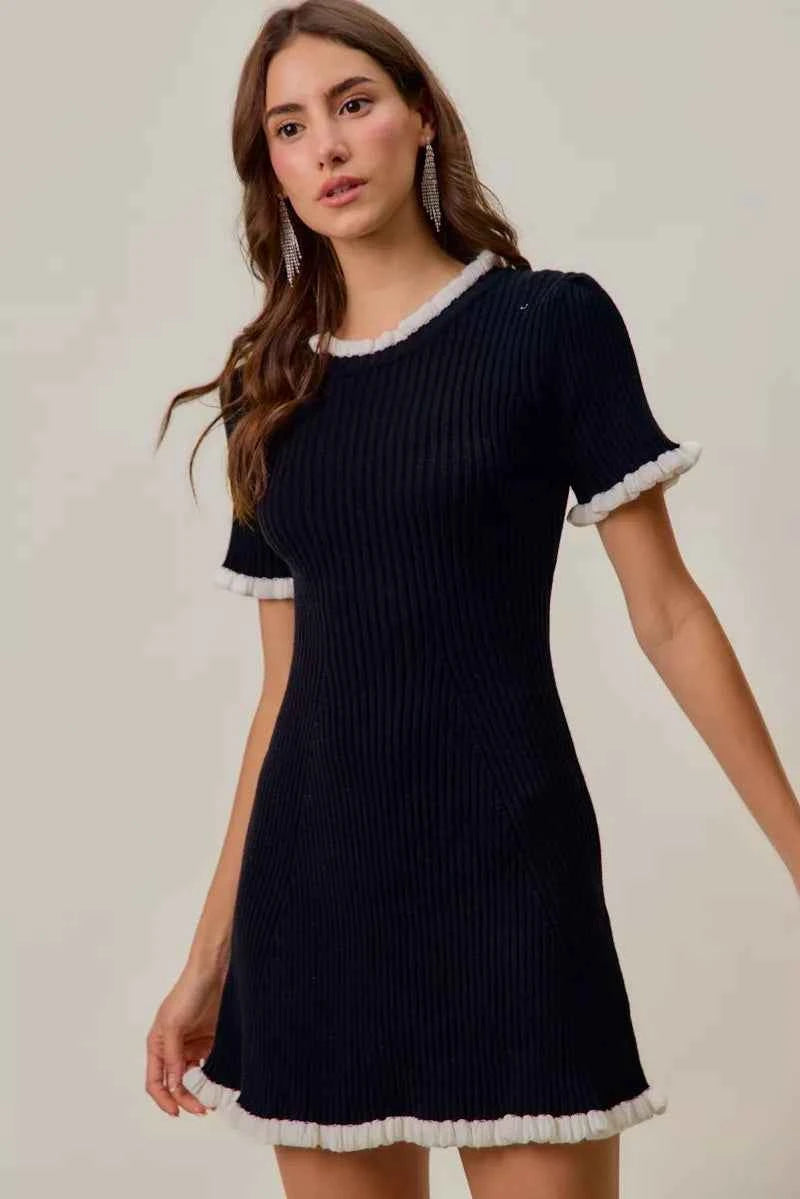 SO ME Contrast Ruffled Sweater Knit Mini Dress e9e407b5300b4dccbfe9a2899fefcead-Max-Origin