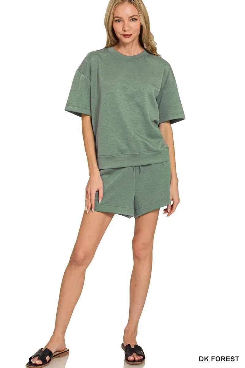 Zenana Scuba Short Sleeve Top & Shorts Set e9e8b55be1c34b44afbc338f5a96c2cc-Max-Origin