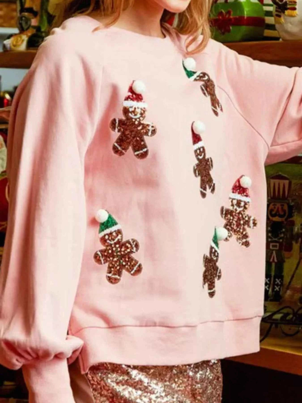Christmas Sequin Gingerbread Round Neck Sweatshirt e9ebf9ea-6a95-44b7-a098-b1a814c34754-Max-Origin
