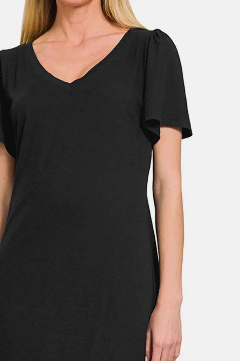 Zenana V-Neck Short Sleeve Dress e9f06047-d0e4-4ca5-9e3f-a2d27a827da3-Max