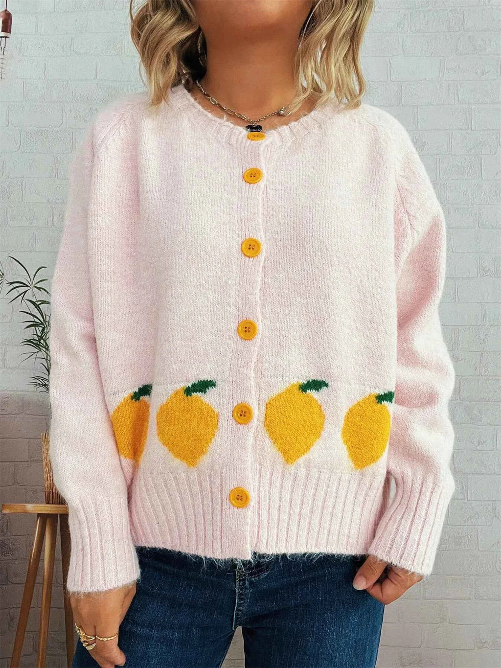 Lemon Pattern Button-Up Cardigan e9f80b647b9f4b1390b8b5cf478e1cef-Max-Origin