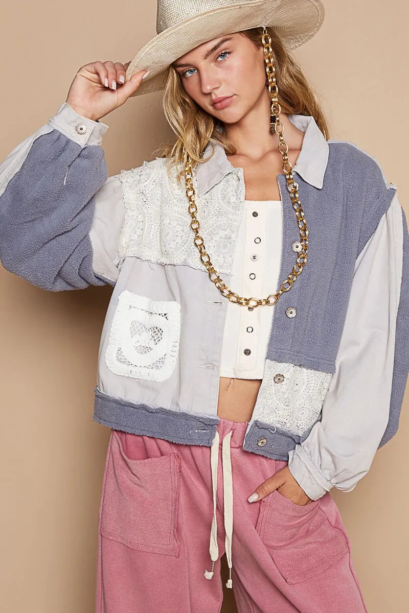 POL Crochet Patch Exposed Seam Button Up Jacket e9fc12a7-58d3-41bb-b711-f159292a7f0d-Max