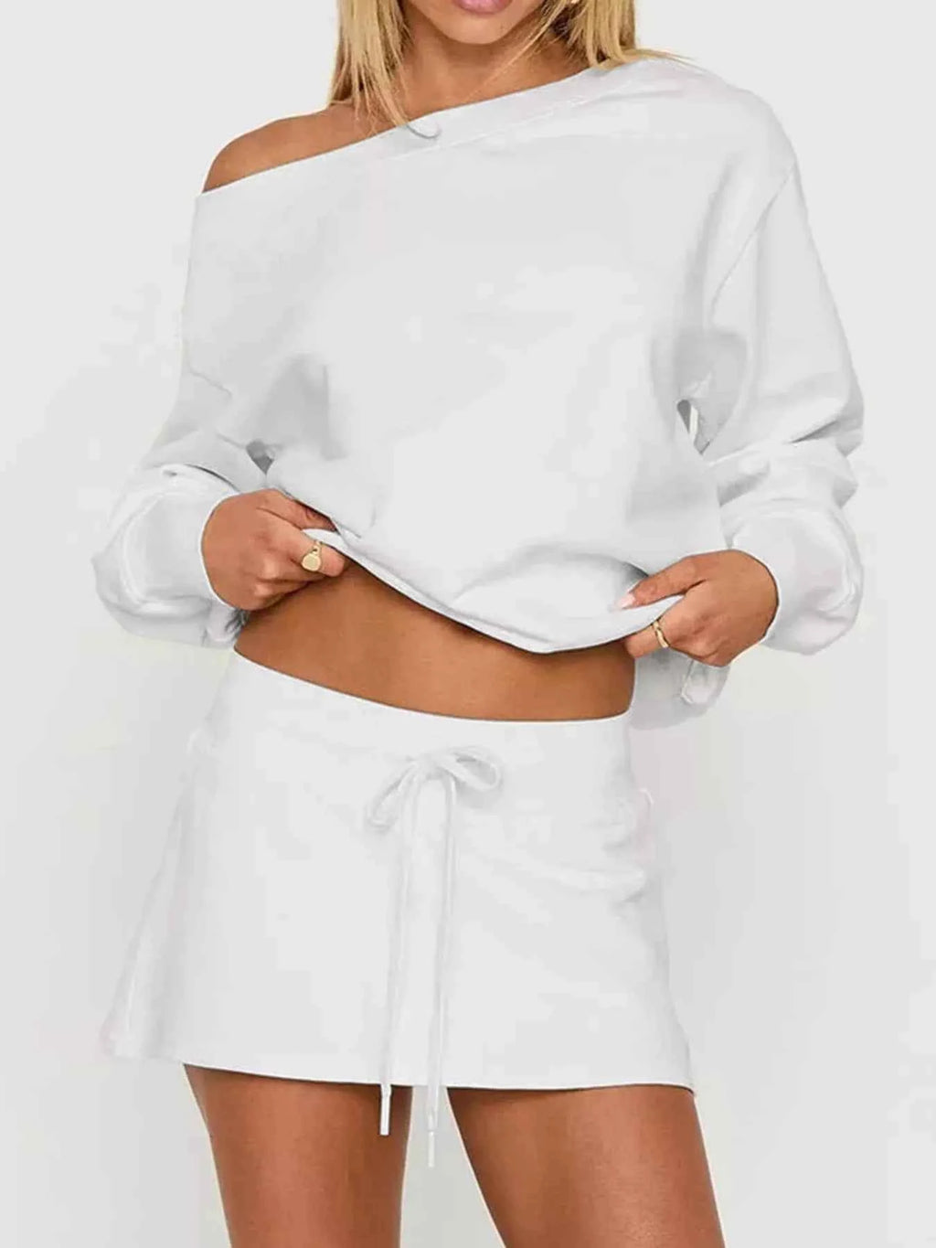 Boat Neck Sweatshirt and Mini Skirt Set e9fe0967c3be46c9999f95569da730ac-Max-Origin