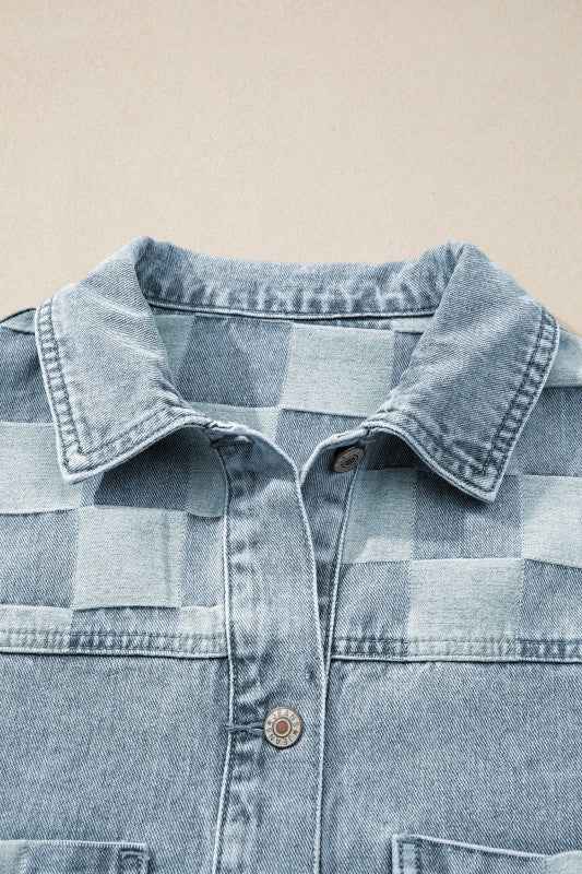 Checker Patchwork Denim Buttoned Jacket ea0271e5-a816-4de9-aab1-e2cb4263fb1f
