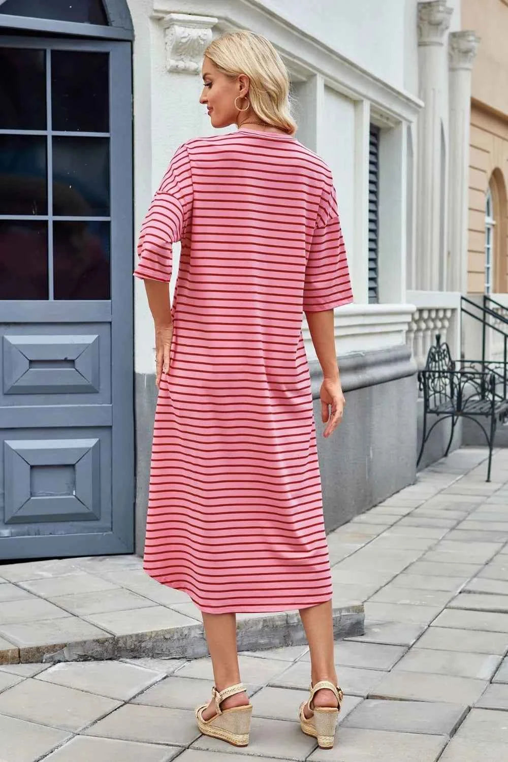 Lovelet Contrast Striped Half Sleeve Midi Tee Dress ea066c3c-1630-4980-bb3f-ebb8232fd3f7-Max