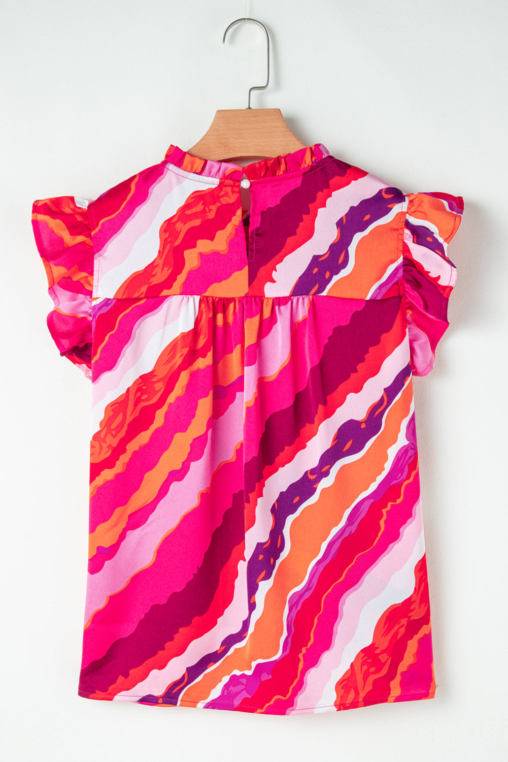 Rose Smocked Frill Neck Abstract Print Blouse ea1599efd9b16efa