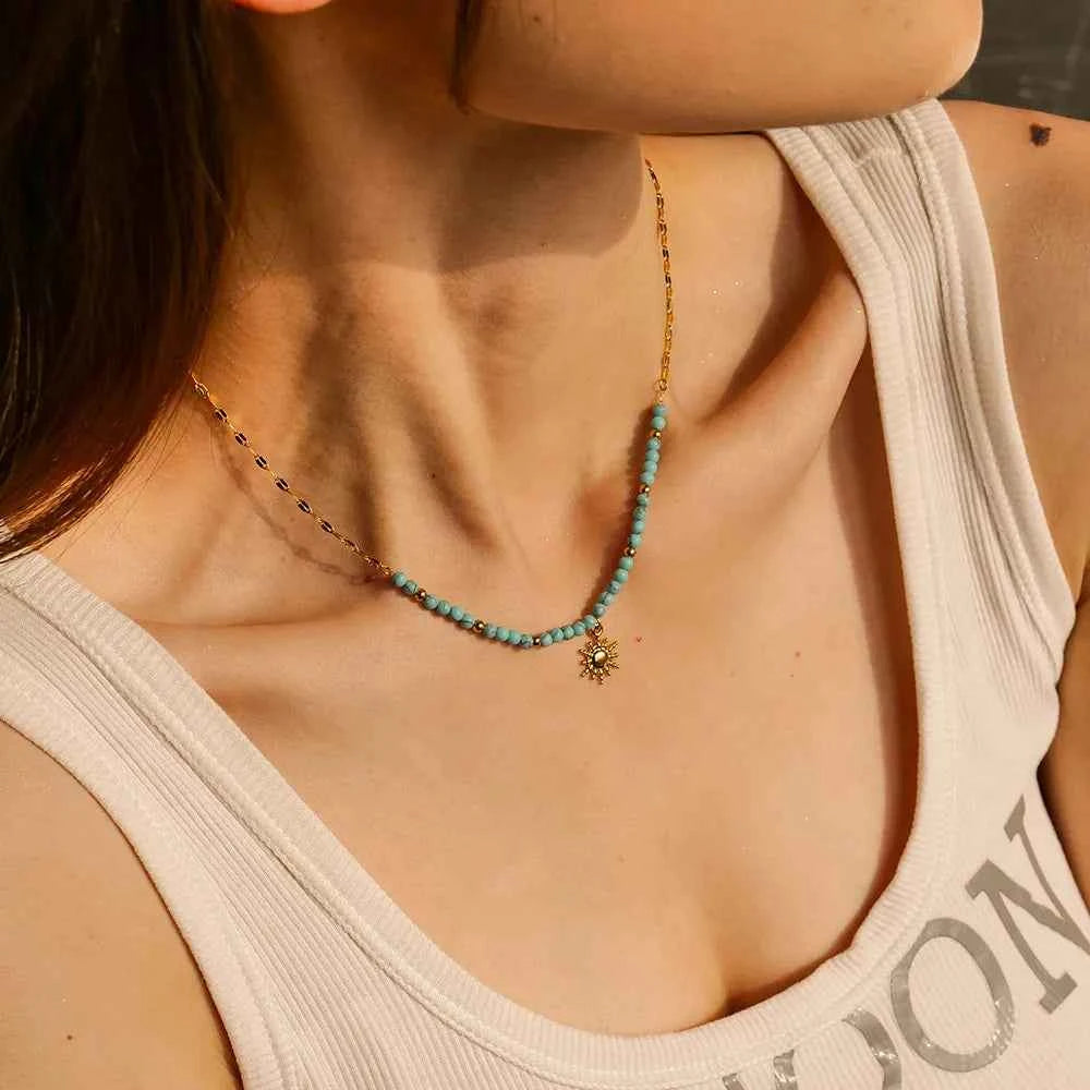 Turquoise Beaded Sun Charm Necklace ea1cbdb7-441d-43b9-b918-3b9787754b8c-Max-Origin