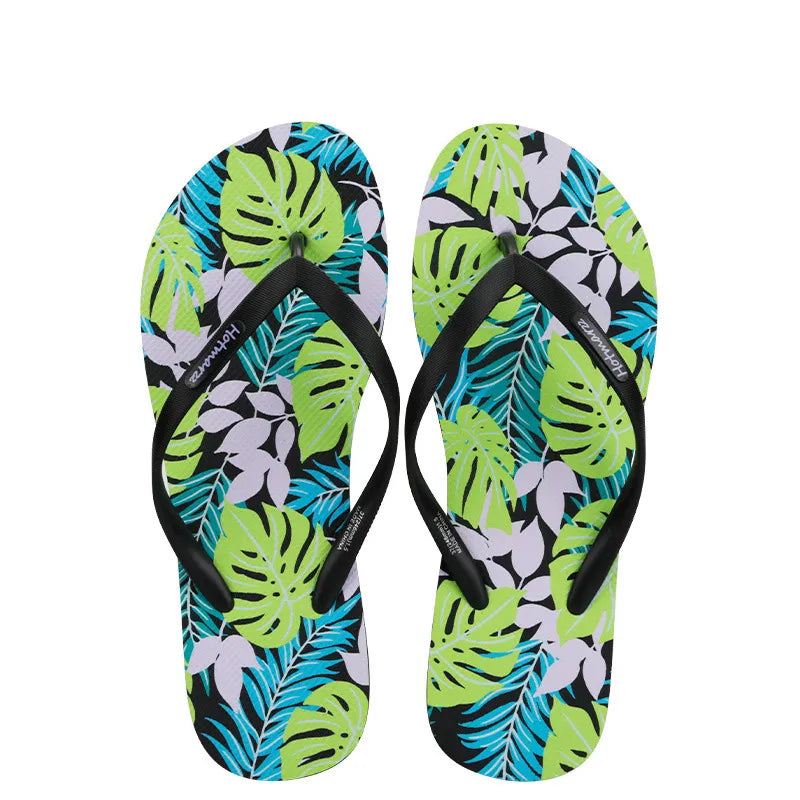 Tropical Print Summer Slippers Black ea1ceb11-cdde-480d-b701-54d50e1edf5a-Max-Origin