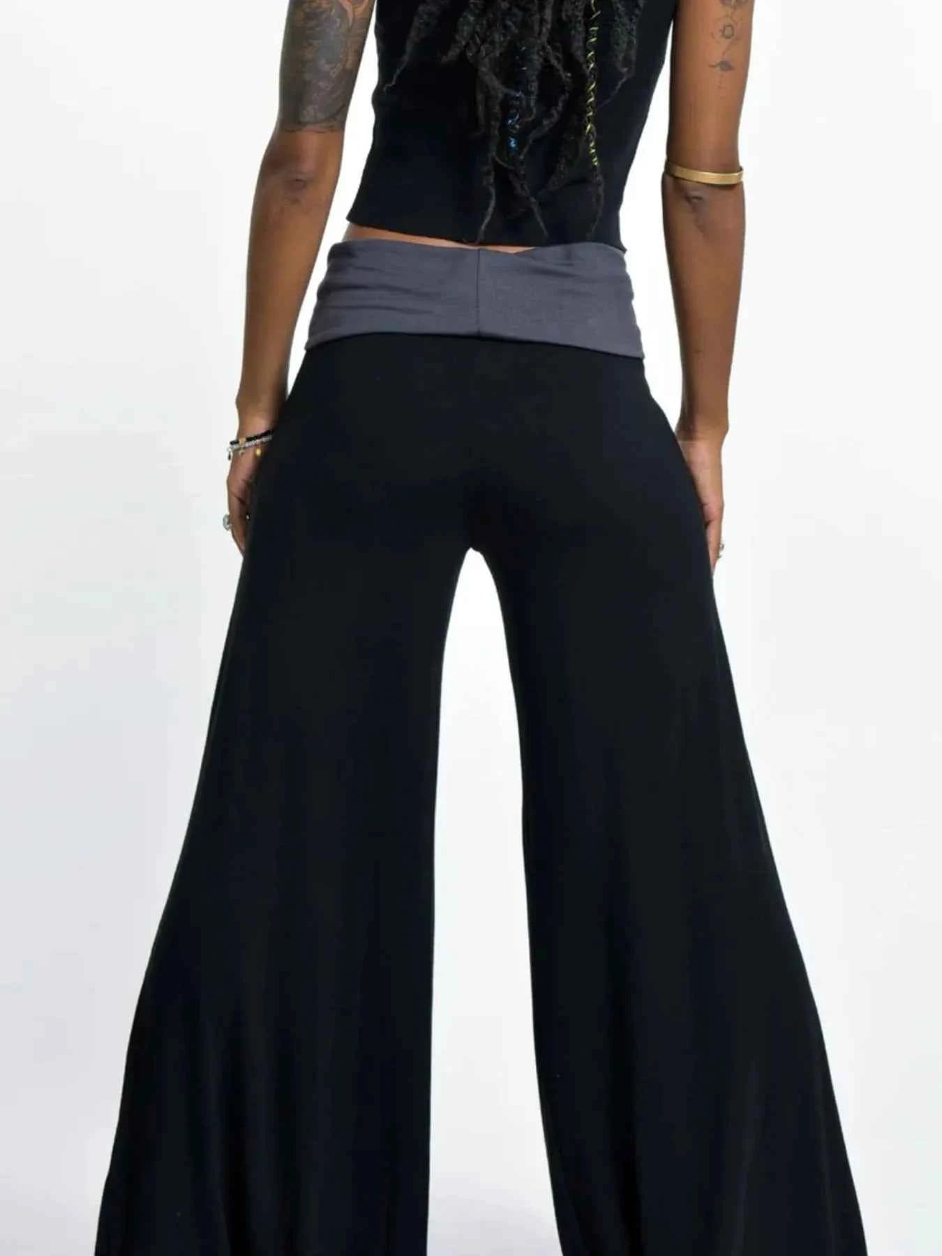 High Waisted Wide Leg Yoga Pants with Contrast Waistband