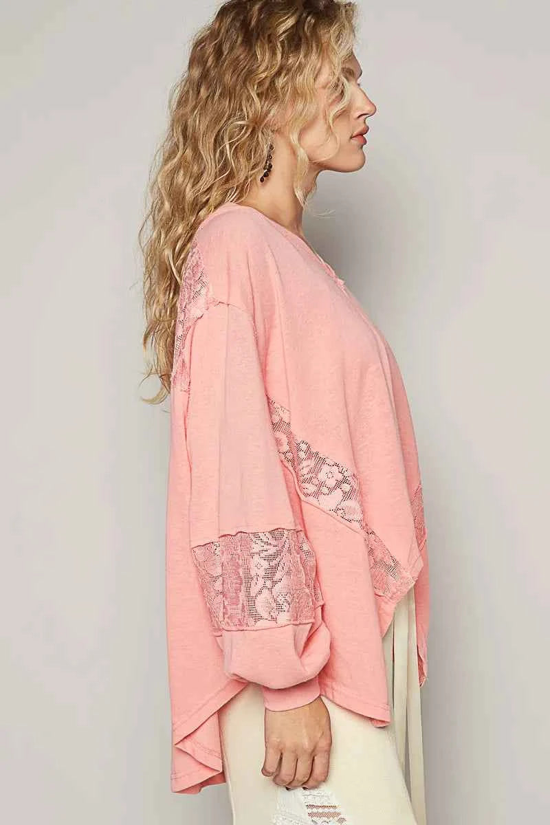 POL V-Neck Long Sleeve T-Shirt with Lace Detail ea2141fe-cf77-45ea-ad4d-14fafe40bda8-Max-Origin