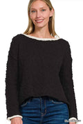 Zenana Contrast Trim Cropped Sweater BLACK IVORY ea26d1ddb5b54ff89ed972d1f92064bd-Max-Origin