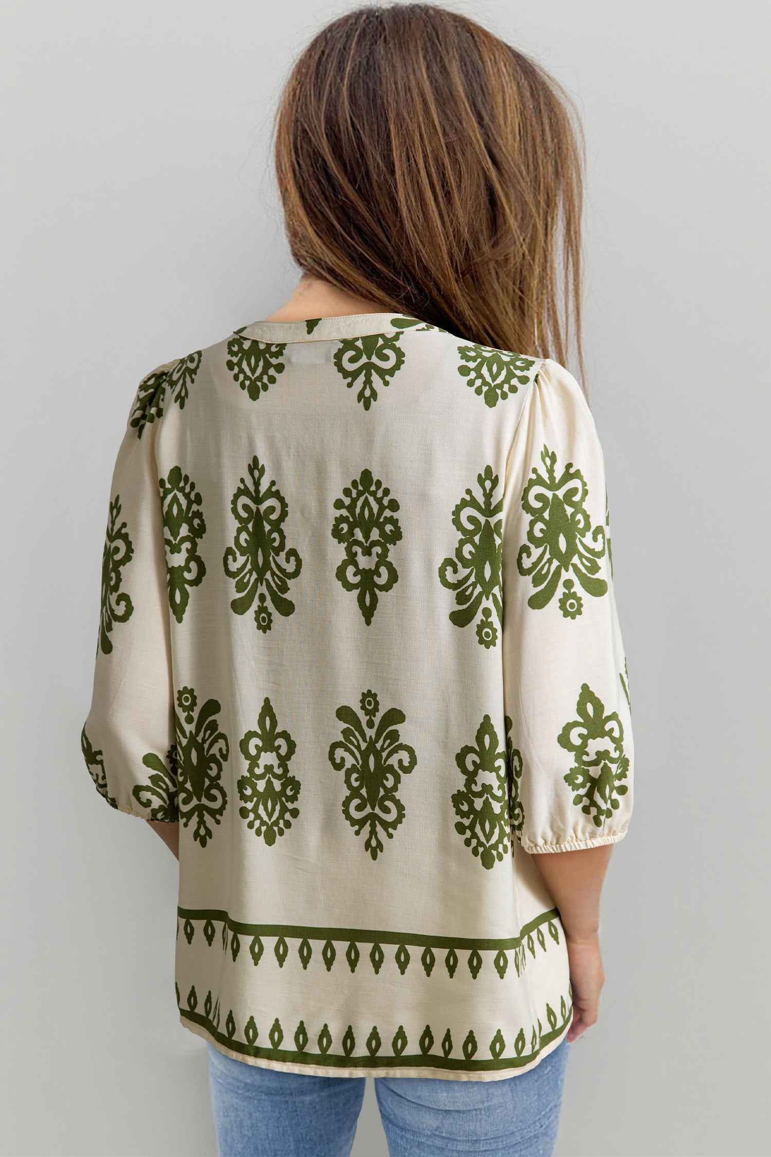 Apricot Floral Print Tie V Neck Button Down Puffy Half Sleeve Shirt ea2887d9b3b45fe5