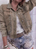 Studded Button Up Denim Jacket Khaki ea29fe4f9e6d43b0a3308f5d89f326cf-Max-Origin