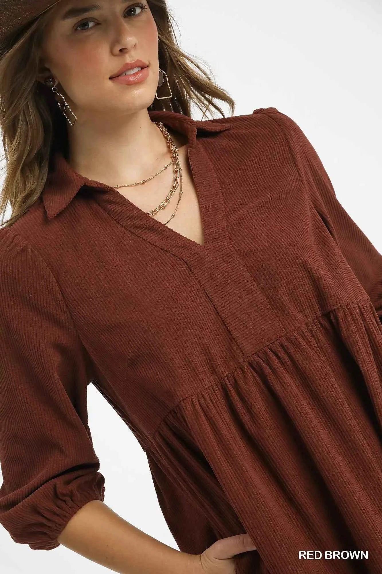 Umgee Tiered Corduroy Mini Dress with Balloon Sleeves ea2d2462-93ce-41f0-bef6-2c134d878dff-Max-Origin