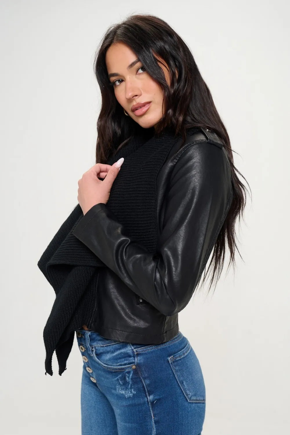 Coalition LA Knit Collared Faux Leather Crop Jacket ea2e8cd2-4514-46ae-9c5e-6fdc8a966ef2-Max