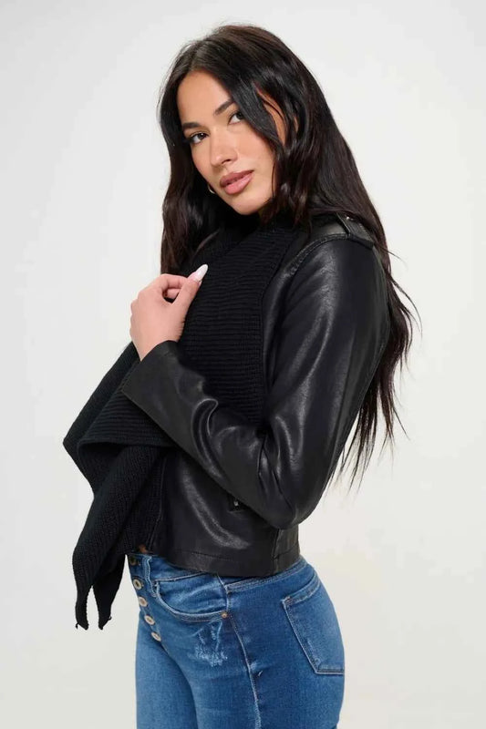 Coalition LA Knit Collared Faux Leather Crop Jacket ea2e8cd2-4514-46ae-9c5e-6fdc8a966ef2-Max