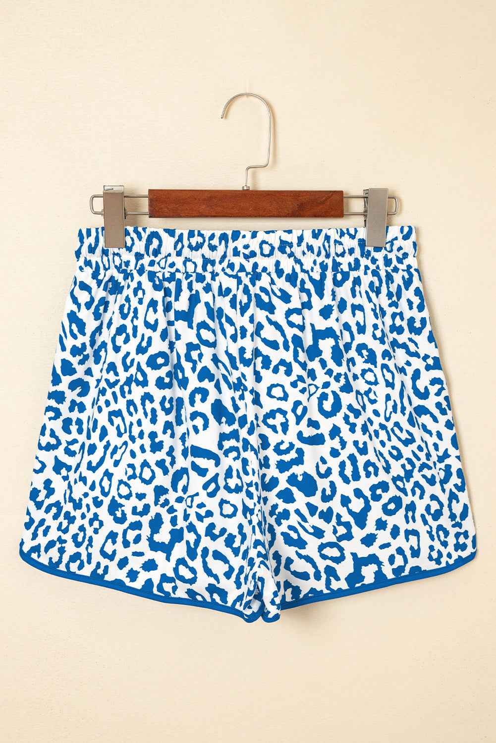Blue Leopard Elastic Waist Lace up Contrast Trim Casual Shorts ea3514d368d4acd1