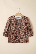 Leopard Bow-Tie Puff Sleeve Blouse Brown ea352bbb-69f0-46cd-9a52-d643a6d4857d