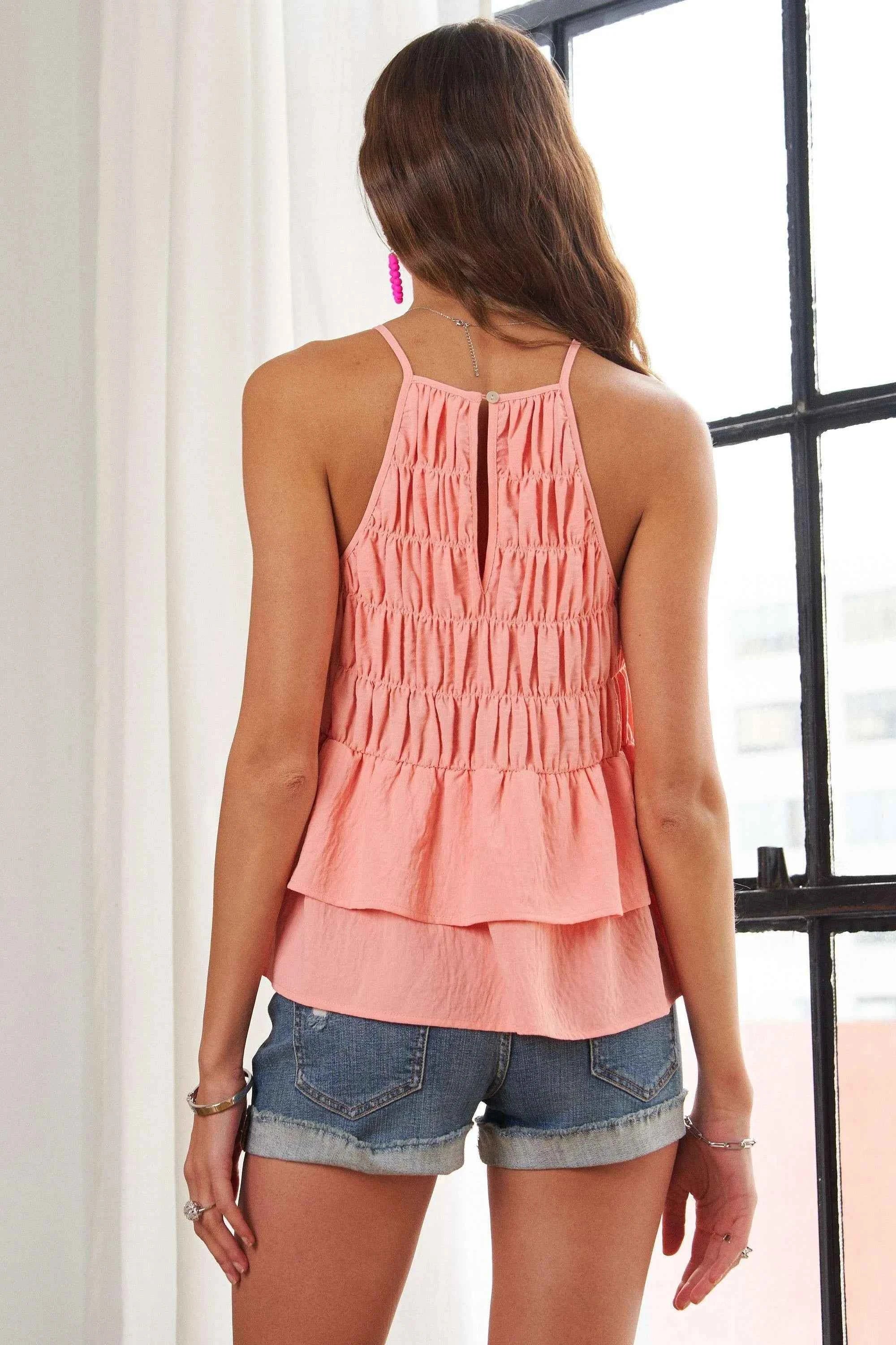 ADORA Halter Neck Smocked Layer Hem Tank Top ea397f163ee642d8bce8e486cd9ffa34-Max-Origin