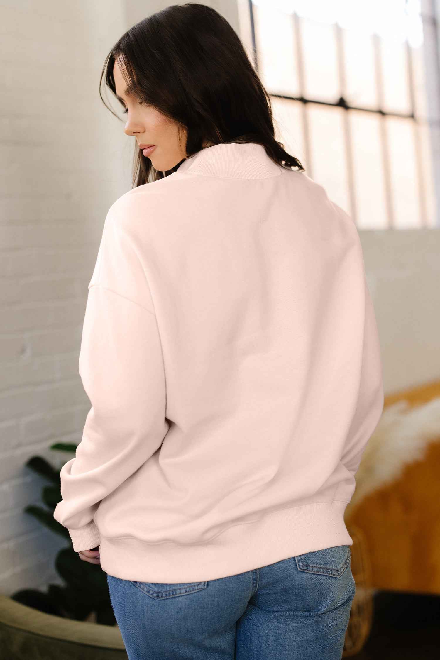 Sea Green Oversize Blessed Embroidered Mock Neck Sweatshirt ea3c24a0d897f951
