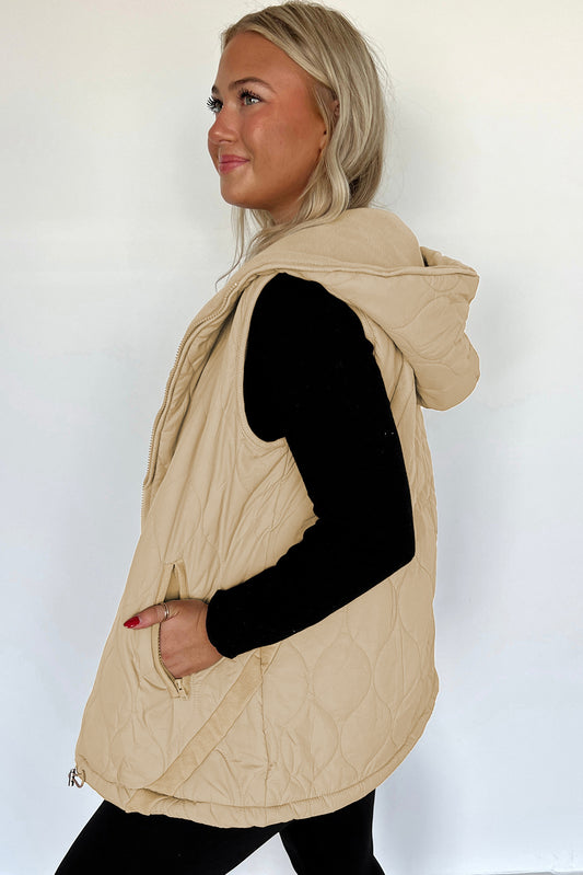 Pale Khaki Quilted Padded Casual Winter Jacket Vest with Fleece Lining ea3ffbe2271fd000