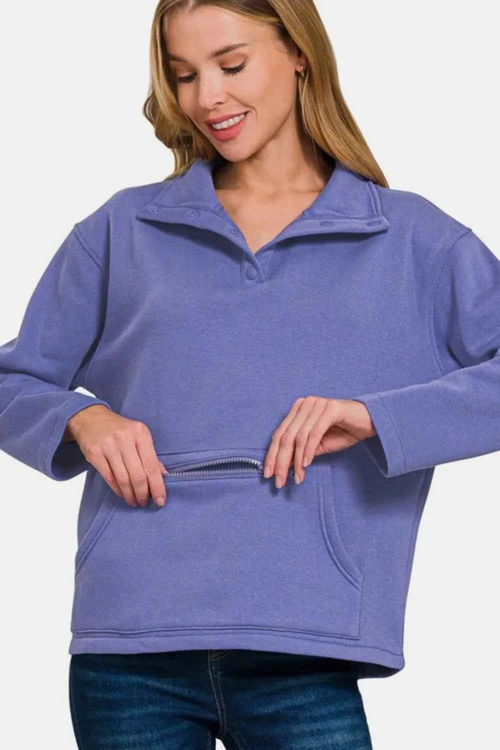 Zenana Turtleneck Half Snap Fleece Sweatshirt ea438620-9e4b-4696-afef-ff5f36d3b8b9-Max