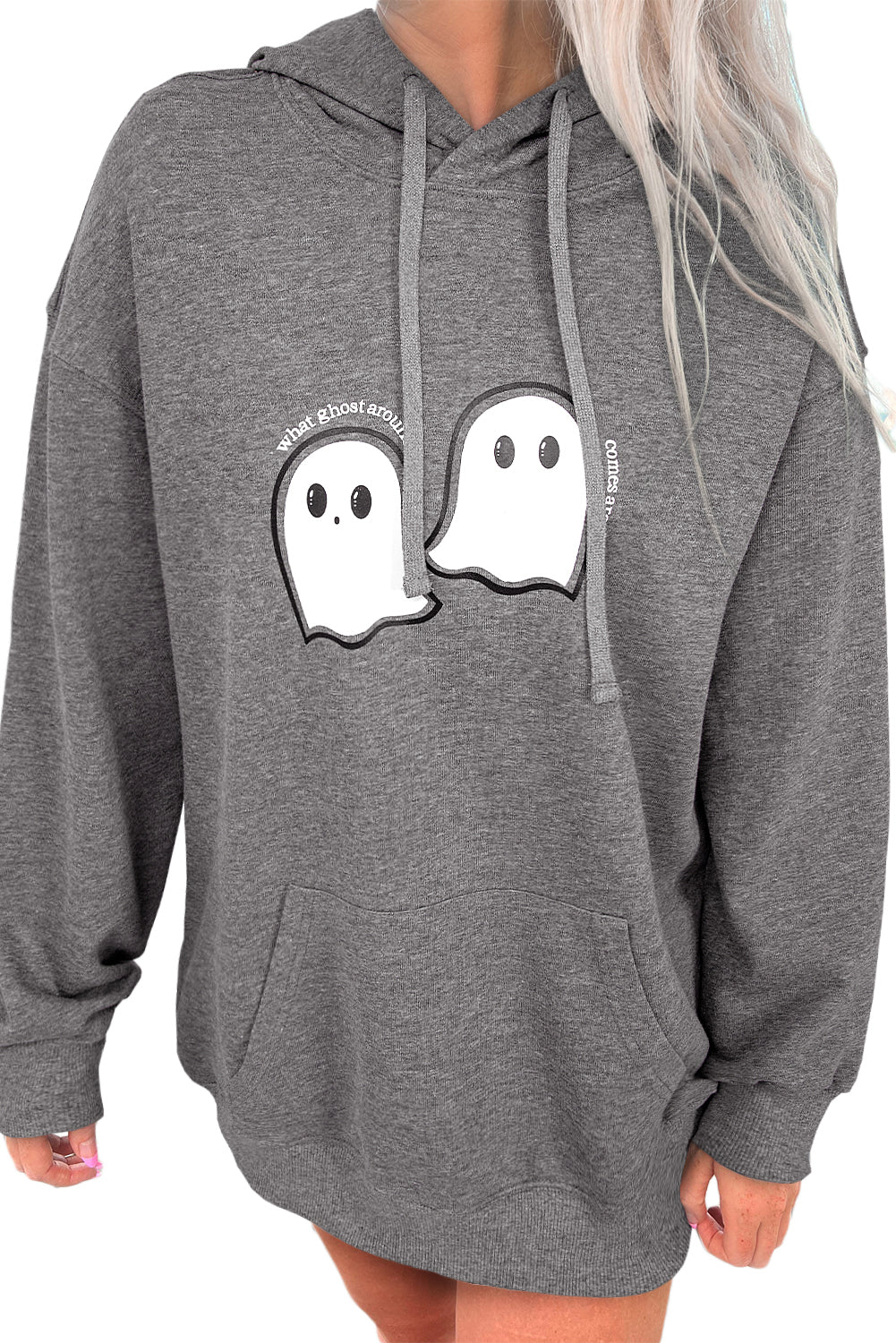 Dark Grey Cute Halloween Ghost Mineral Wash Oversized Hoodie Dark Grey 65%Polyester+35%Cotton ea46a05eba5377a8