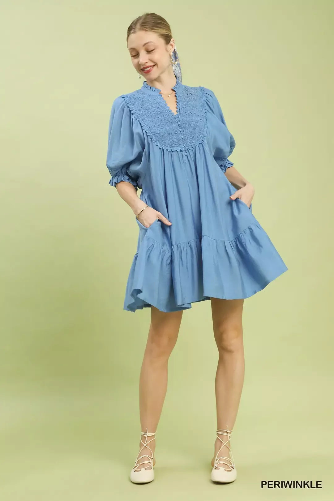 Umgee Smocked Bib Ruffle Hem Babydoll Dress ea48251e-947e-43d8-86ee-0aea8e904c89-Max-Origin