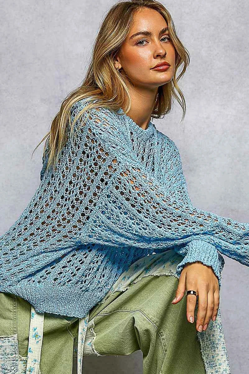 POL Openwork Round Neck High Low Knit Top ea48f8c5-5004-4dd3-b044-f8a34cd6a693-Max-Origin