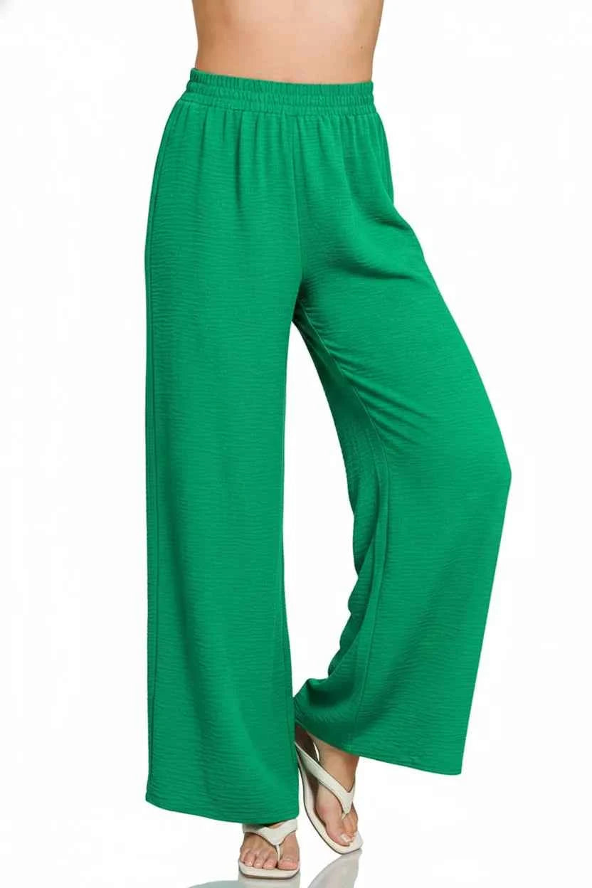 Zenana Woven Airflow Elastic Waistband Pants ea556b04-45e6-4637-b487-e86ba71d275a-Max-Origin