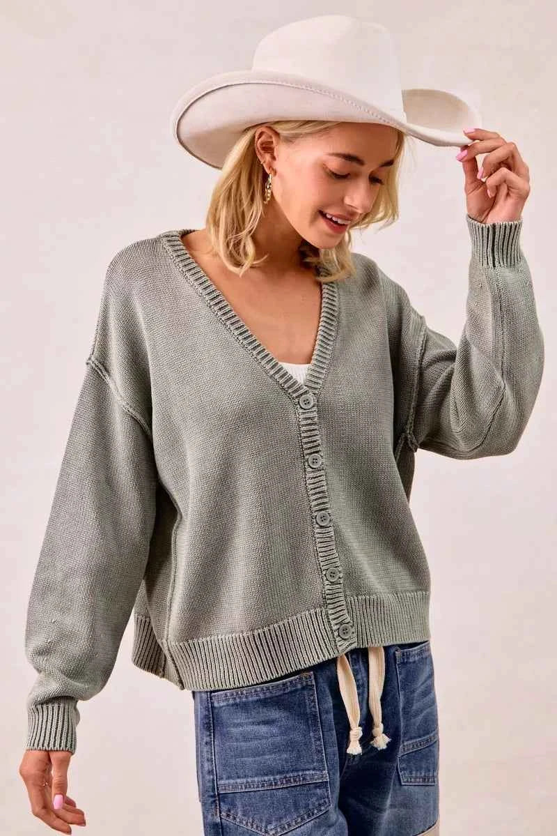 BiBi Washed Sweater V Neck Cardigan ea5a97472075419db6aeb6cd683a64b1-Max-Origin