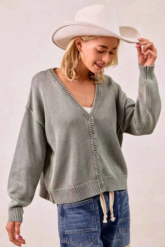 BiBi Washed Sweater V Neck Cardigan ea5a97472075419db6aeb6cd683a64b1-Max-Origin