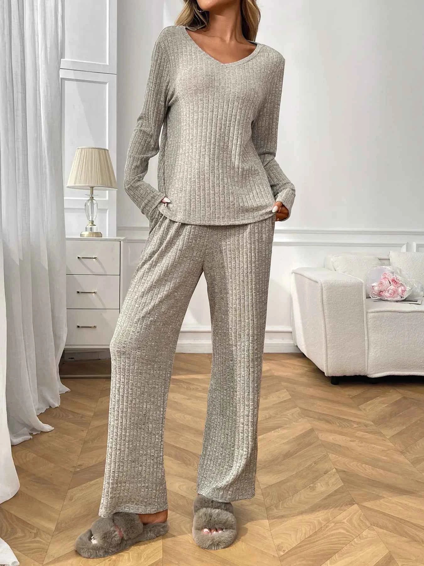 Ribbed Long Sleeve Top and Pants Lounge Set ea6aa97a76be4f1c87c43b55286efb9b-Max-Origin