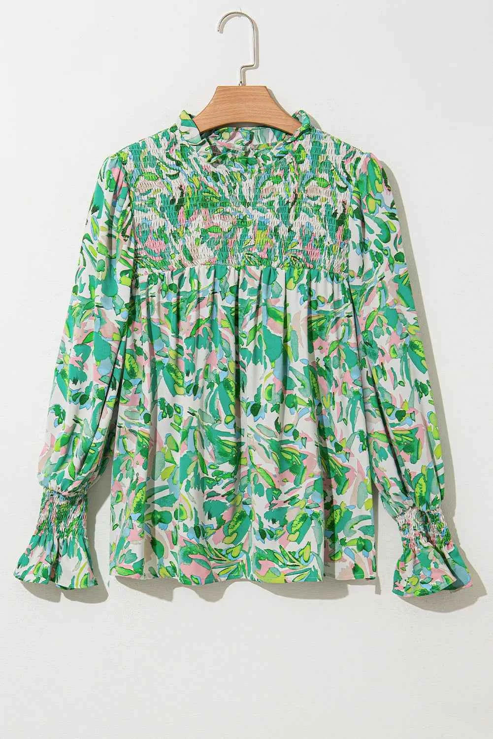 Frill Printed Mock Neck Flounce Sleeve Blouse ea7d7a14-9e2e-41e2-a586-c415e32ea671-Max